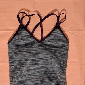 Striped blue workout tank top with straps